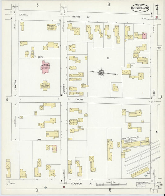 Sanborn Fire Insurance Map from Skowhegan, Somerset County, Maine (1914), Sheet #0007 - Historic Sanborn Fire Insurance Map Print, vintage old map wall art, antique decor, genealogy gift, Maine Maine map