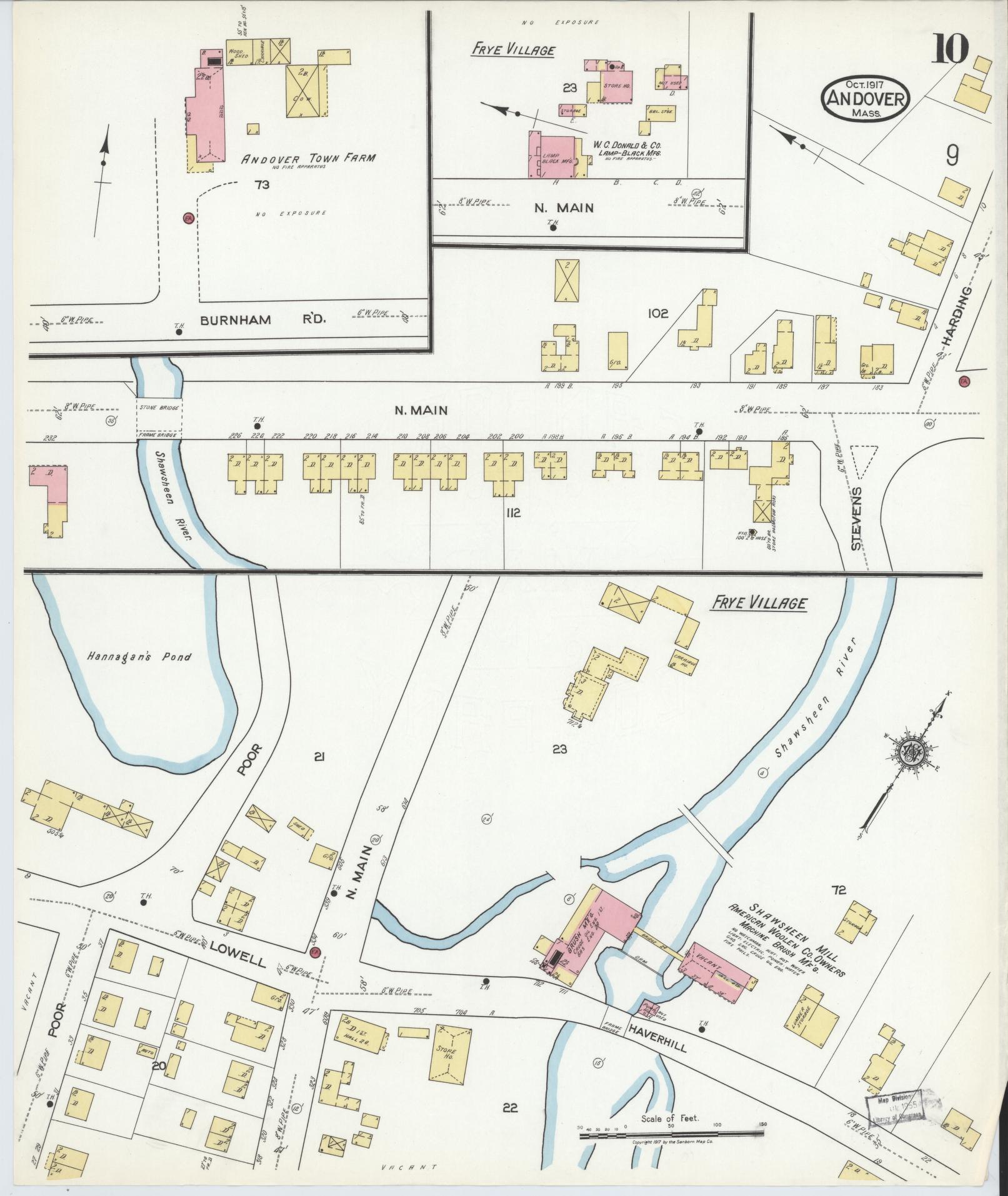 Sanborn Fire Insurance Map from Andover, Essex County, Massachusetts (1917), Sheet #0010 - Complete Map Set gallery image, historic Sanborn map, vintage wall art, Massachusetts Massachusetts