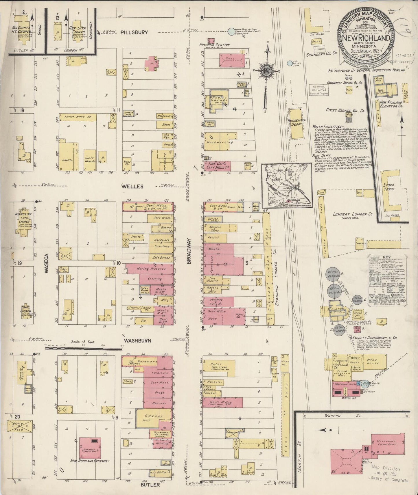 Sanborn Fire Insurance Map from New Richland, Waseca County, Minnesota (1922), Sheet #0001 - Historic Sanborn Fire Insurance Map Print, vintage old map wall art, antique decor, genealogy gift, Minnesota Minnesota map
