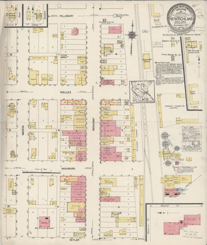 Sanborn Fire Insurance Map from New Richland, Waseca County, Minnesota (1922), Sheet #0001 - Historic Sanborn Fire Insurance Map Print, vintage old map wall art, antique decor, genealogy gift, Minnesota Minnesota map