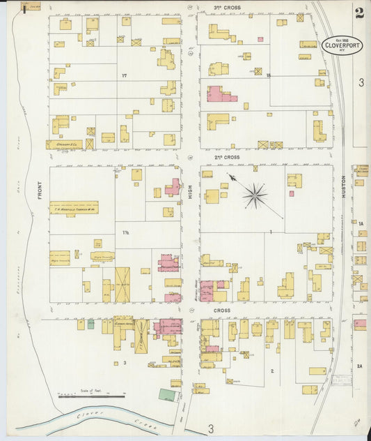 Sanborn Fire Insurance Map from Cloverport, Breckinridge County, Kentucky (1898), Sheet #0002 - Historic Sanborn Fire Insurance Map Print, vintage old map wall art, antique decor, genealogy gift, Kentucky Kentucky map