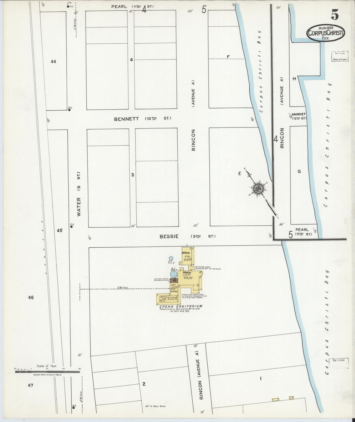 Sanborn Fire Insurance Map from Corpus Christi, Nueces County, Texas (1919), Sheet #0005 - Complete Map Set gallery image, historic Sanborn map, vintage wall art, Texas Texas