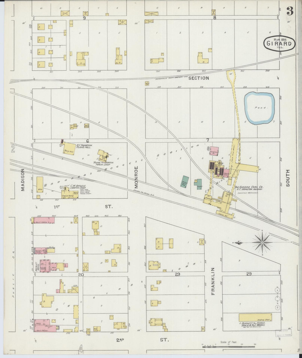 Sanborn Fire Insurance Map from Girard, Macoupin County, Illinois (1894), Sheet #0003 - Complete Map Set gallery image, historic Sanborn map, vintage wall art, Illinois Illinois