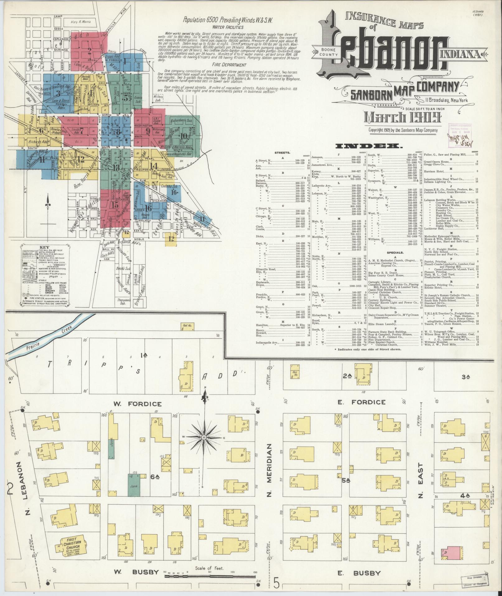 Sanborn Fire Insurance Map from Lebanon, Boone County, Indiana (1909), Sheet #0001 - Complete Map Set gallery image, historic Sanborn map, vintage wall art, Indiana Indiana