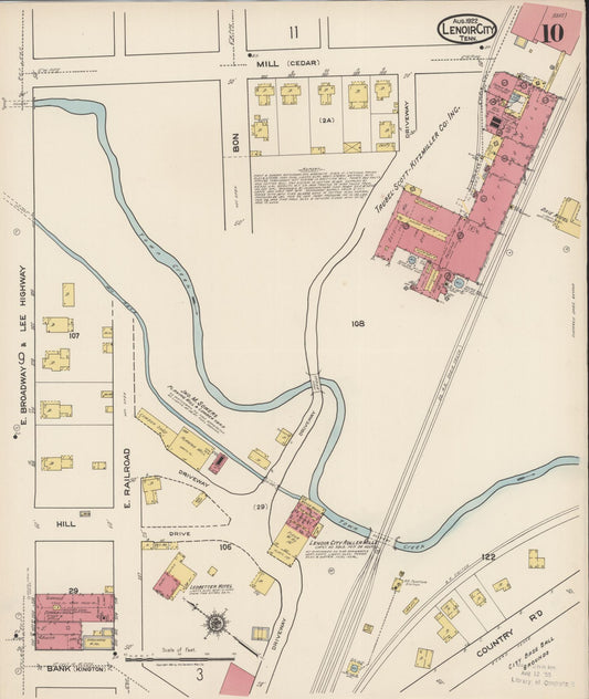 Sanborn Fire Insurance Map from Lenoir City, Loudon County, Tennessee (1922), Sheet #0010 - Historic Sanborn Fire Insurance Map Print, vintage old map wall art, antique decor, genealogy gift, Tennessee Tennessee map