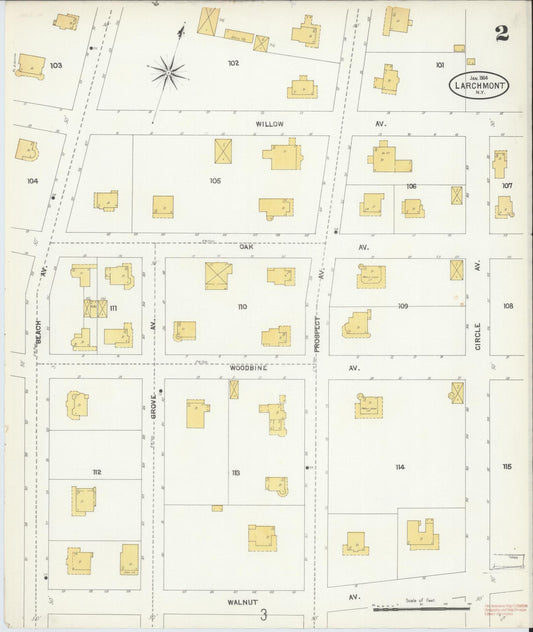 Sanborn Fire Insurance Map from Larchmont, Westchester County, New York (1904), Sheet #0002 - Historic Sanborn Fire Insurance Map Print, vintage old map wall art, antique decor, genealogy gift, New York New York map