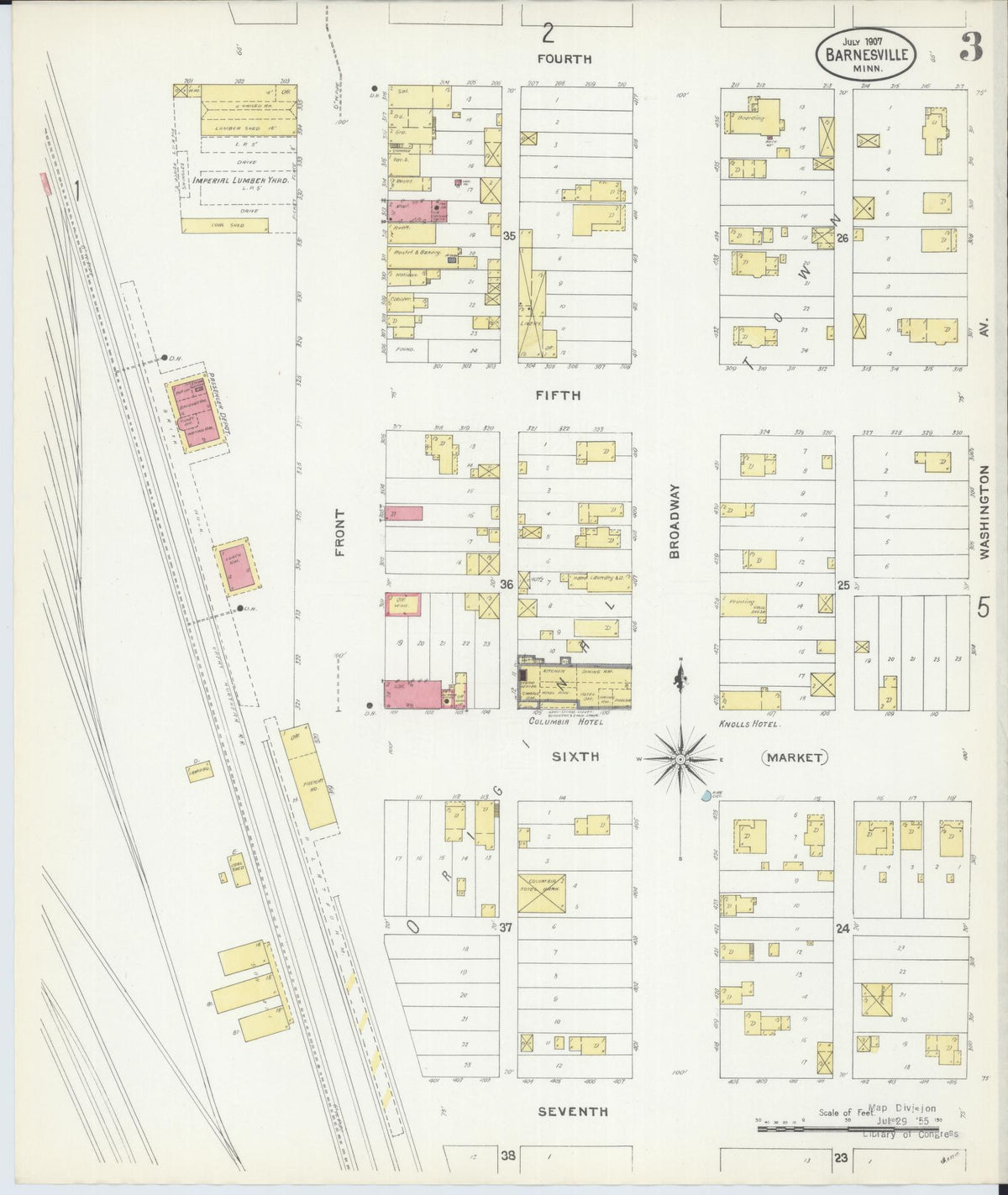 Sanborn Fire Insurance Map from Barnesville, Clay County, Minnesota (1907), Sheet #0003 - Complete Map Set gallery image, historic Sanborn map, vintage wall art, Minnesota Minnesota