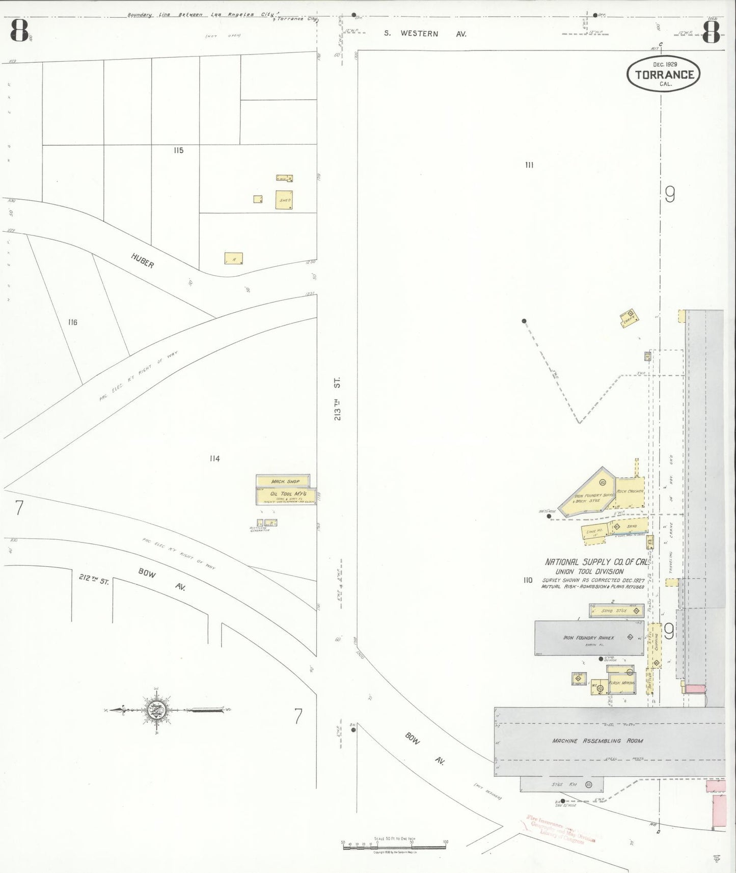 Sanborn Fire Insurance Map from Torrance, Los Angeles County, California (1929), Sheet #0008 - Complete Map Set gallery image, historic Sanborn map, vintage wall art, California California