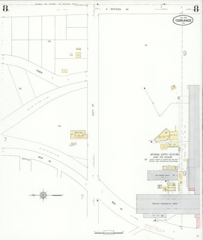 Sanborn Fire Insurance Map from Torrance, Los Angeles County, California (1929), Sheet #0008 - Complete Map Set gallery image, historic Sanborn map, vintage wall art, California California