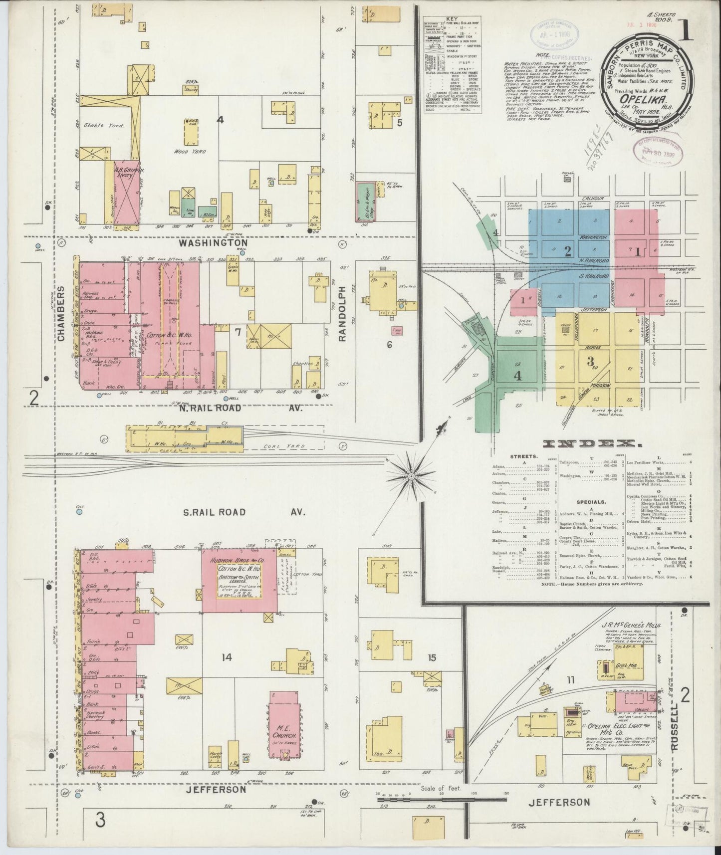 Sanborn Fire Insurance Map from Opelika, Lee County, Alabama (1898), Sheet #0001 - Complete Map Set gallery image, historic Sanborn map, vintage wall art, Alabama Alabama