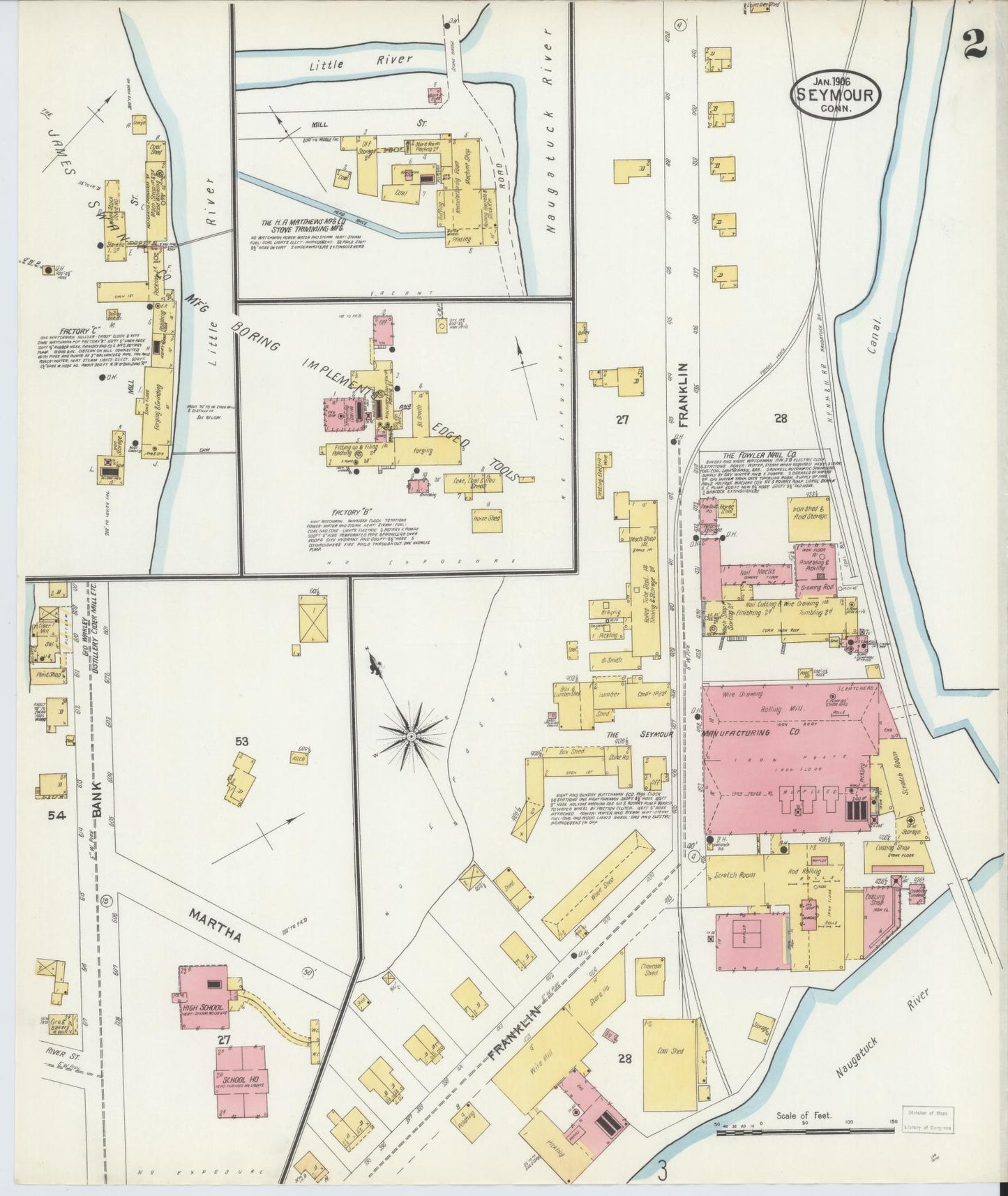 Sanborn Fire Insurance Map from Seymour, New Haven County, Connecticut (1906), Sheet #0002 - Complete Map Set gallery image, historic Sanborn map, vintage wall art, Connecticut Connecticut
