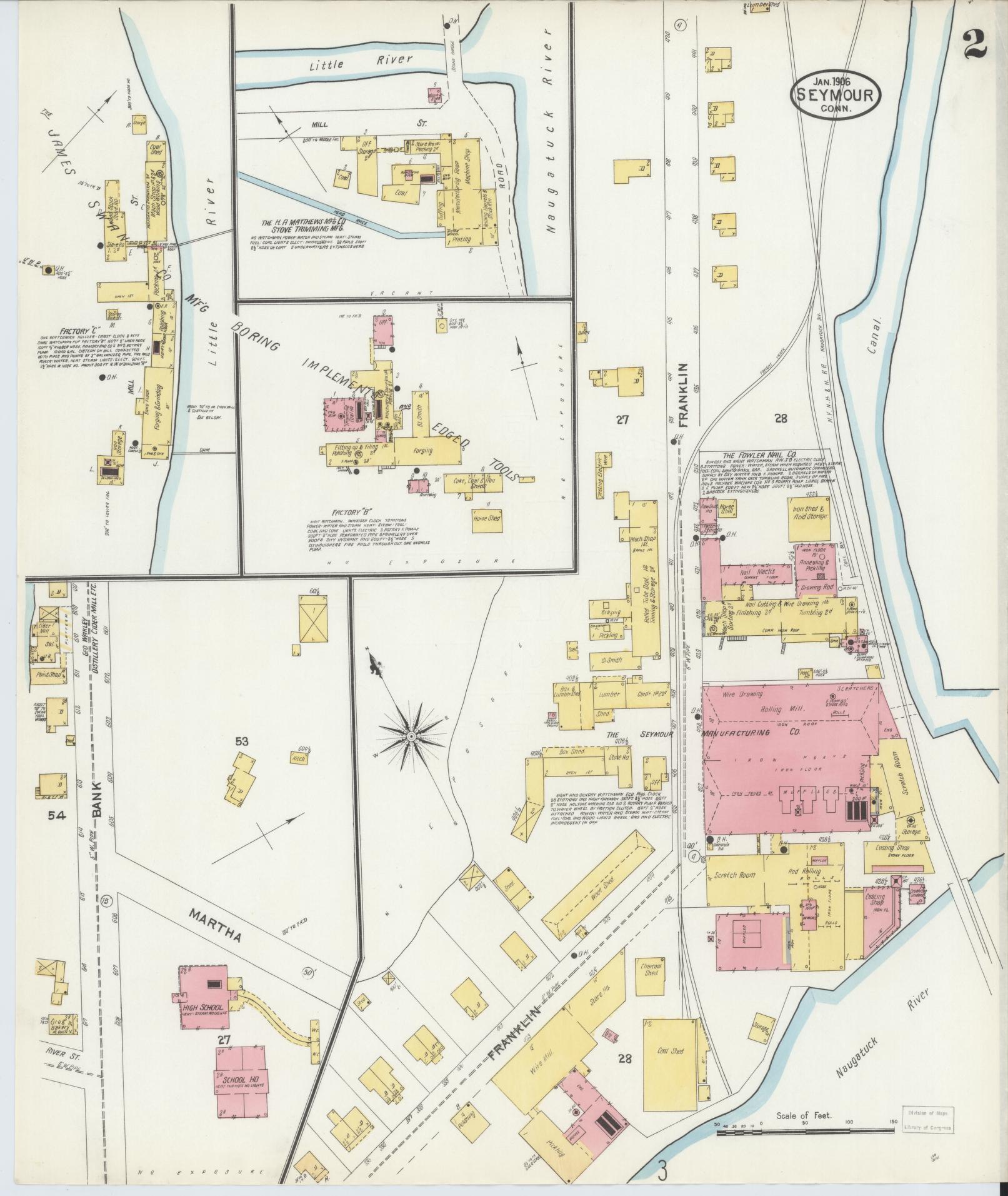 Sanborn Fire Insurance Map from Seymour, New Haven County, Connecticut (1906), Sheet #0002 - Complete Map Set gallery image, historic Sanborn map, vintage wall art, Connecticut Connecticut