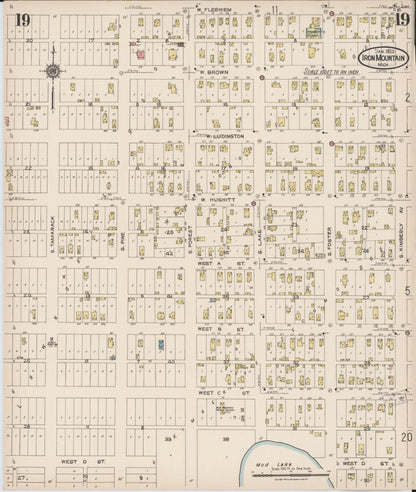 Sanborn Fire Insurance Map from Iron Mountain, Dickinson County, Michigan (1923), Sheet #0019 - Historic Sanborn Fire Insurance Map Print, vintage old map wall art, antique decor, genealogy gift, Michigan Michigan map