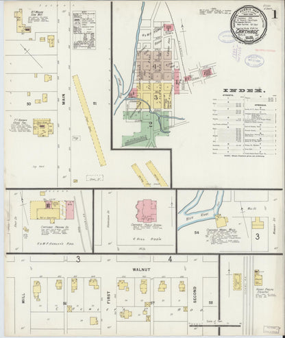 Sanborn Fire Insurance Map from Carthage, Rush County, Indiana (1898), Sheet #0001 - Complete Map Set gallery image, historic Sanborn map, vintage wall art, Indiana Indiana