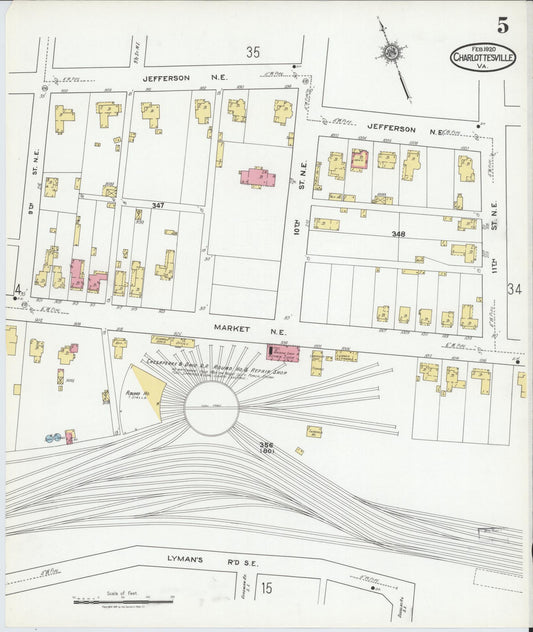 Sanborn Fire Insurance Map from Charlottesville, Independent Cities, Virginia (1920), Sheet #0005 - Historic Sanborn Fire Insurance Map Print, vintage old map wall art, antique decor, genealogy gift, Virginia Virginia map