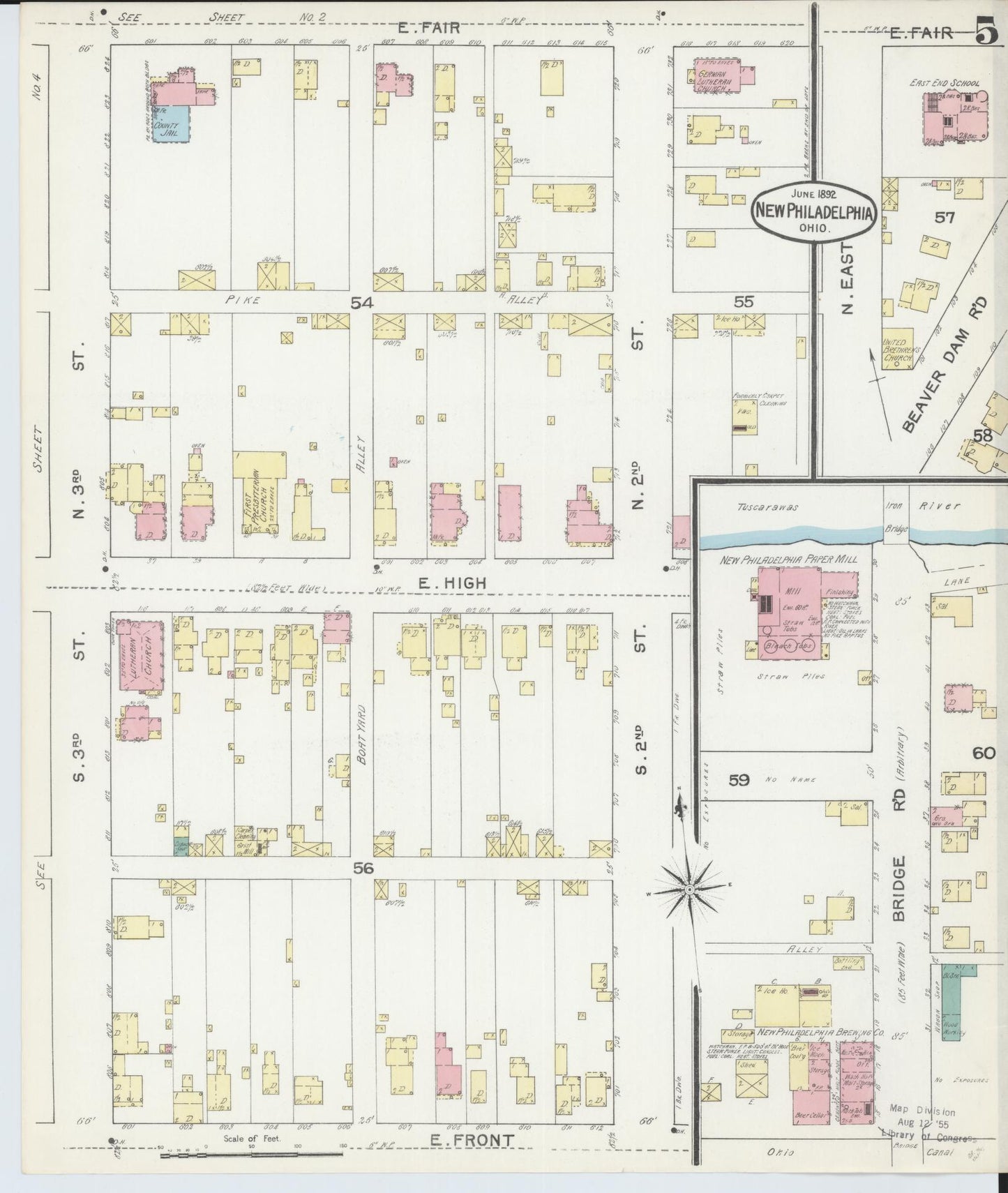 Sanborn Fire Insurance Map from New Philadelphia, Tuscarawas County, Ohio (1892), Sheet #0005 - Complete Map Set gallery image, historic Sanborn map, vintage wall art, Ohio Ohio