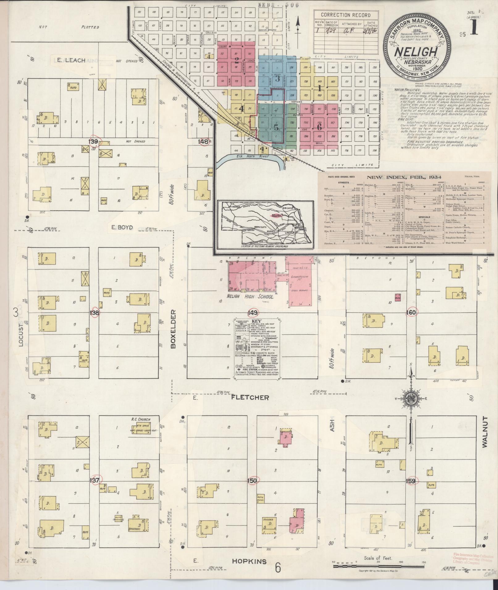 Sanborn Fire Insurance Map from Neligh, Antelope County, Nebraska (1934), Sheet #0001 - Complete Map Set gallery image, historic Sanborn map, vintage wall art, Nebraska Nebraska