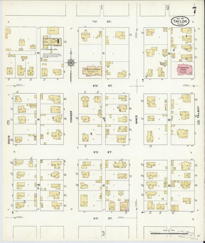 Sanborn Fire Insurance Map from Taylor, Williamson County, Texas (1912), Sheet #0007 - Complete Map Set gallery image, historic Sanborn map, vintage wall art, Texas Texas