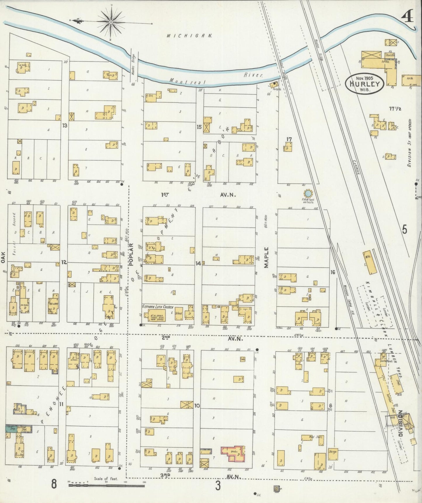 Sanborn Fire Insurance Map from Hurley, Iron County, Wisconsin (1905), Sheet #0004 - Complete Map Set gallery image, historic Sanborn map, vintage wall art, Wisconsin Wisconsin
