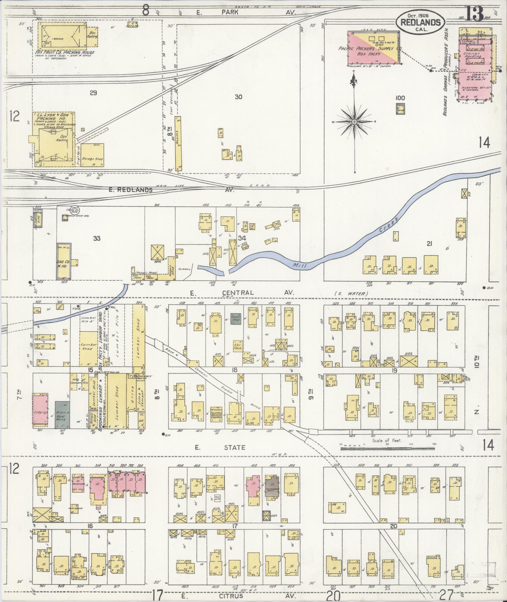 Sanborn Fire Insurance Map from Redlands, San Bernardino County, California (1908), Sheet #0013 - Complete Map Set gallery image, historic Sanborn map, vintage wall art, California California