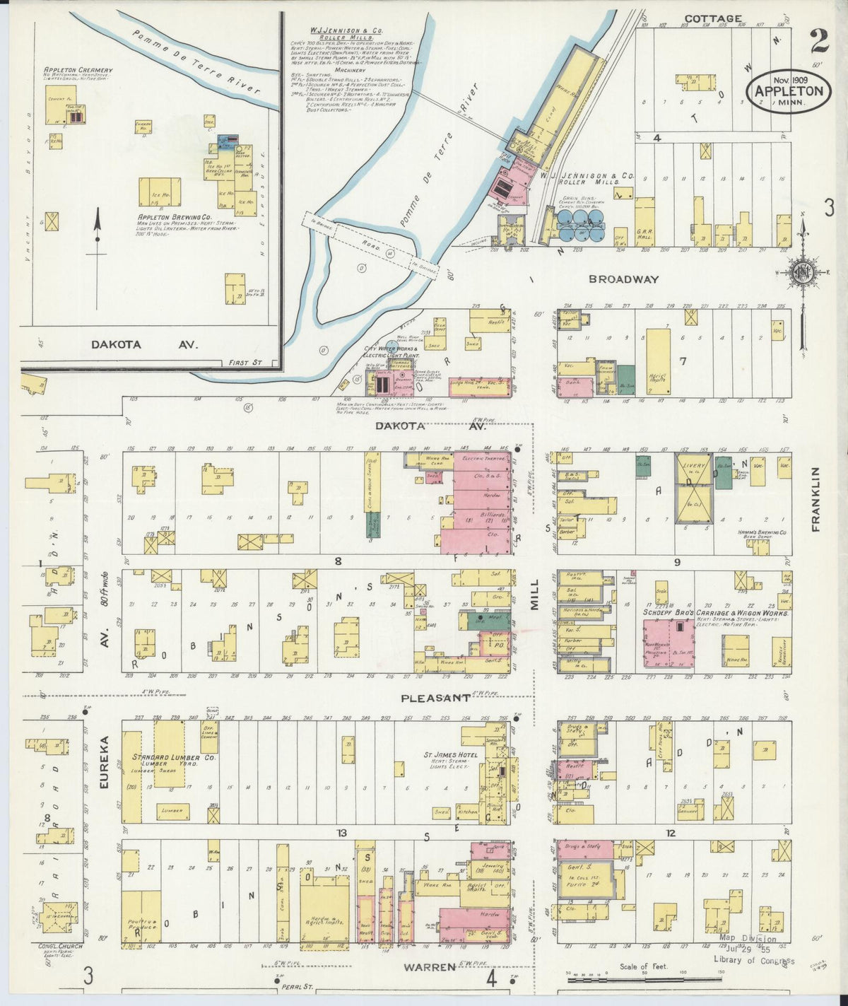 Sanborn Fire Insurance Map from Appleton, Swift County, Minnesota (1909), Sheet #0002 - Complete Map Set gallery image, historic Sanborn map, vintage wall art, Minnesota Minnesota