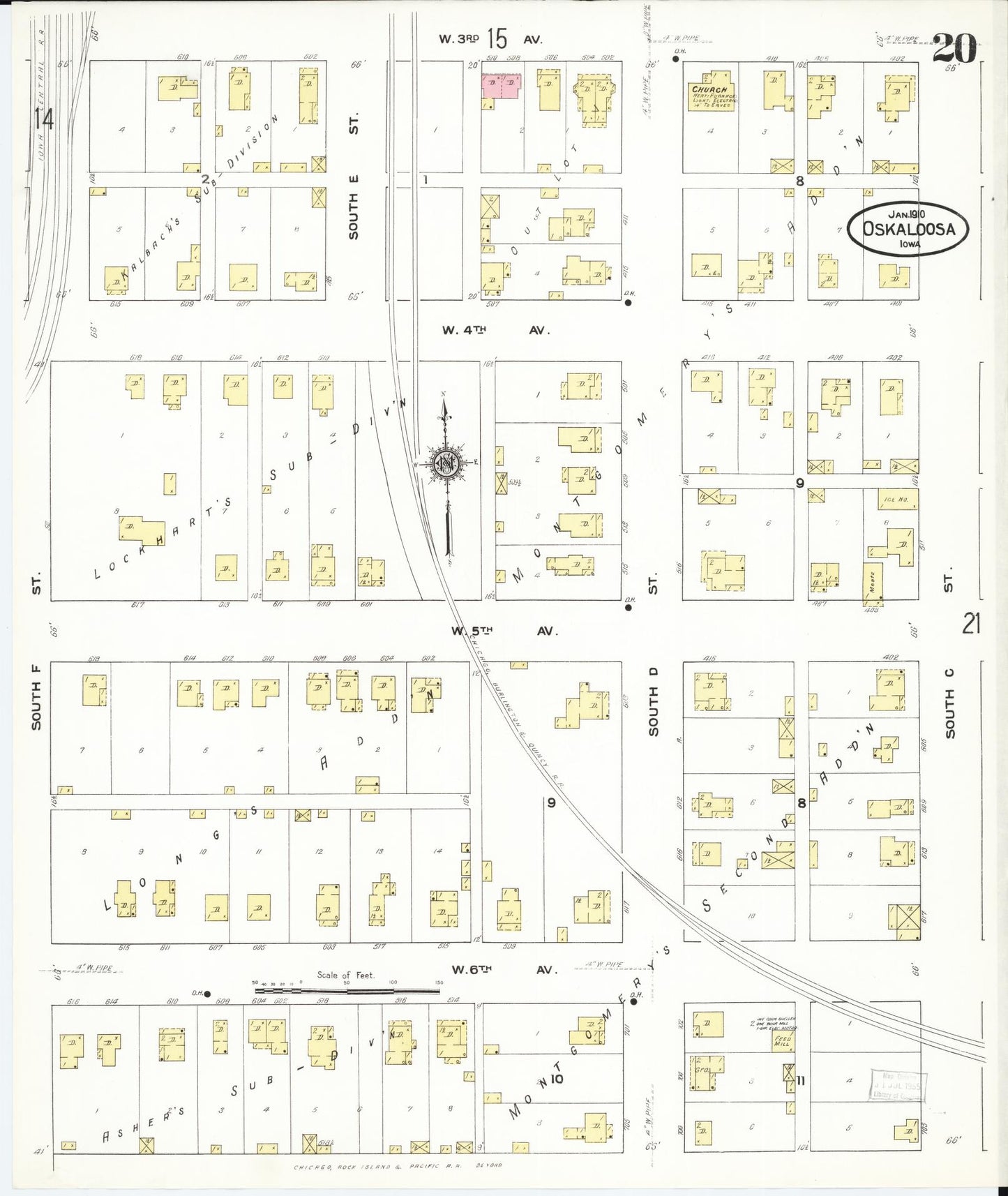 Sanborn Fire Insurance Map from Oskaloosa, Mahaska County, Iowa (1910), Sheet #0020 - Historic Sanborn Fire Insurance Map Print