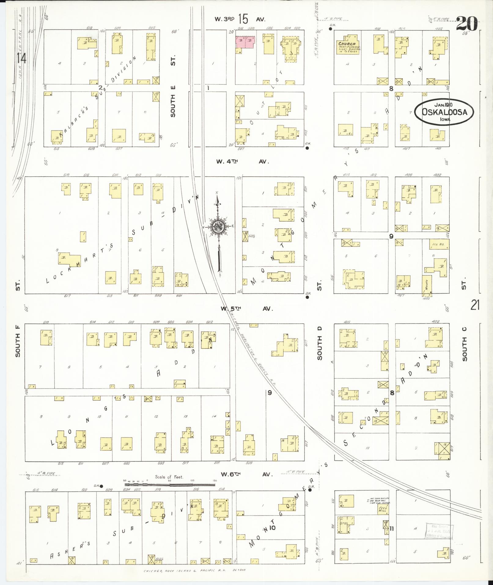 Sanborn Fire Insurance Map from Oskaloosa, Mahaska County, Iowa (1910), Sheet #0020 - Historic Sanborn Fire Insurance Map Print