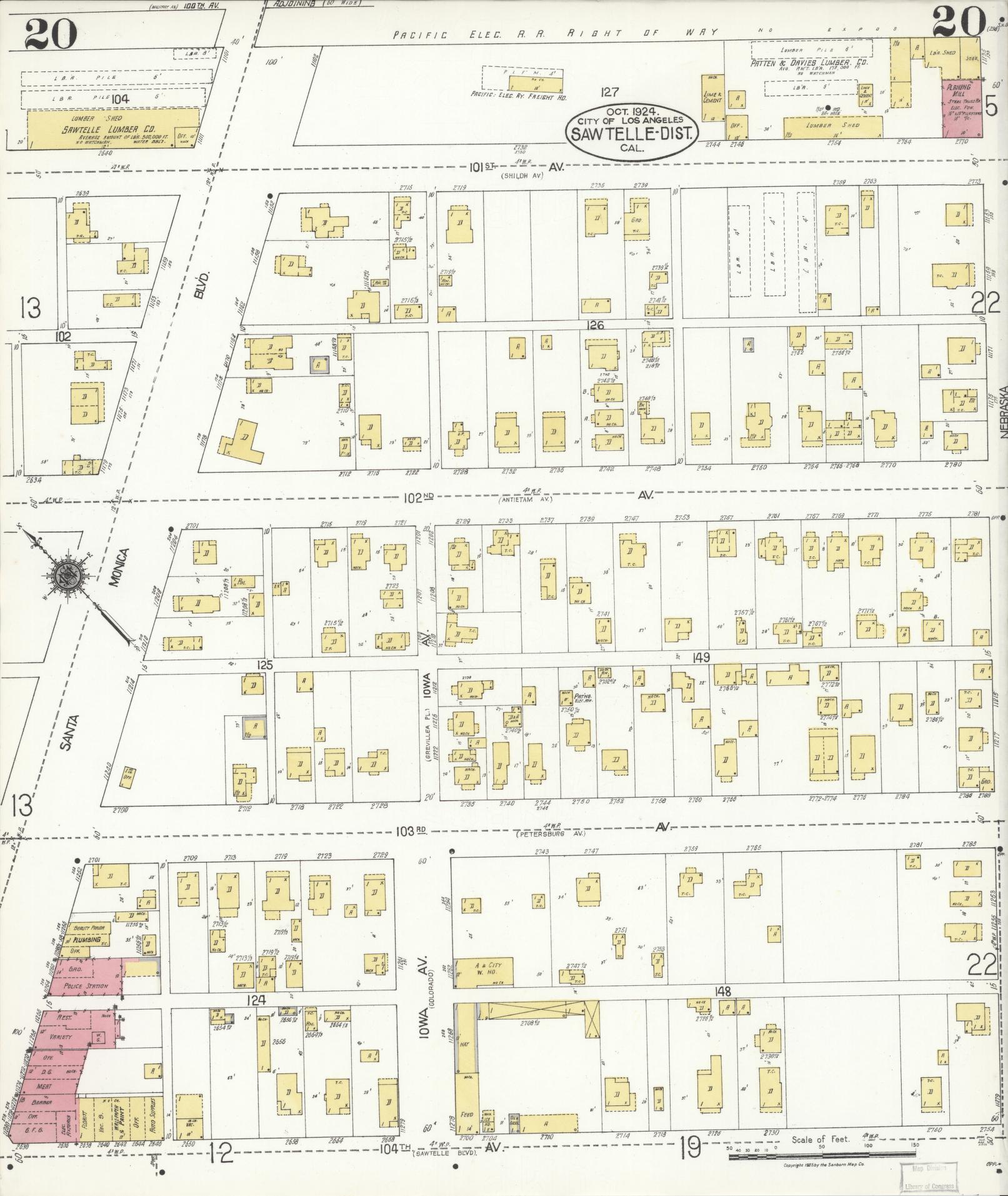 Sanborn Fire Insurance Map from Sawtelle, Los Angeles County, California (1924), Sheet #0020 - Complete Map Set gallery image, historic Sanborn map, vintage wall art, California California