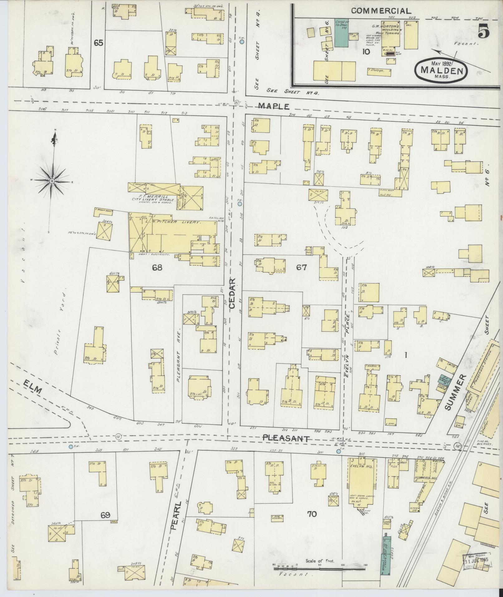 Sanborn Fire Insurance Map from Malden, Middlesex County, Massachusetts (1892), Sheet #0005 - Complete Map Set gallery image, historic Sanborn map, vintage wall art, Massachusetts Massachusetts