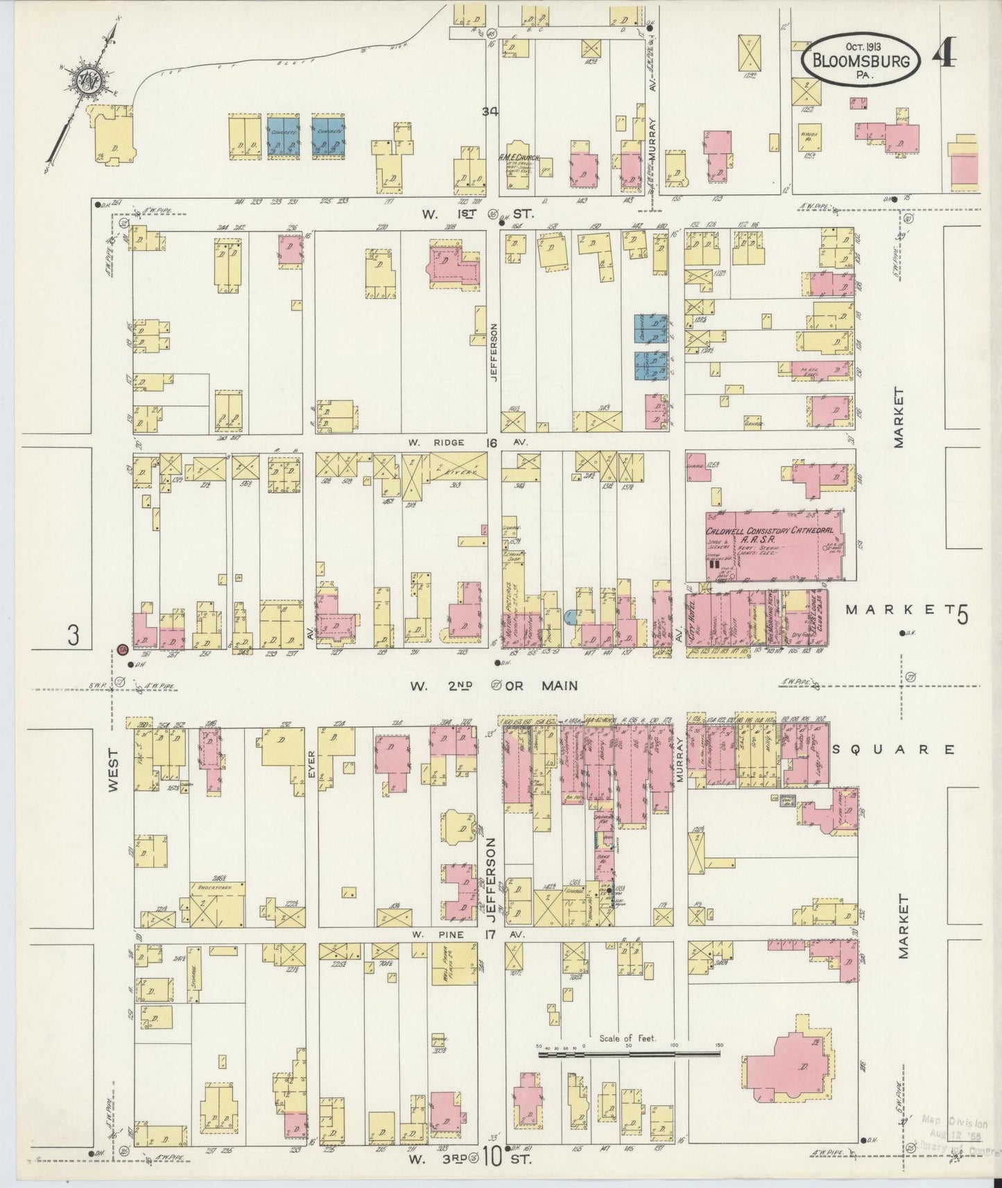 Sanborn Fire Insurance Map from Bloomsburg, Columbia County, Pennsylvania (1913), Sheet #0004 - Historic Sanborn Fire Insurance Map Print, vintage old map wall art, antique decor, genealogy gift, Pennsylvania Pennsylvania map