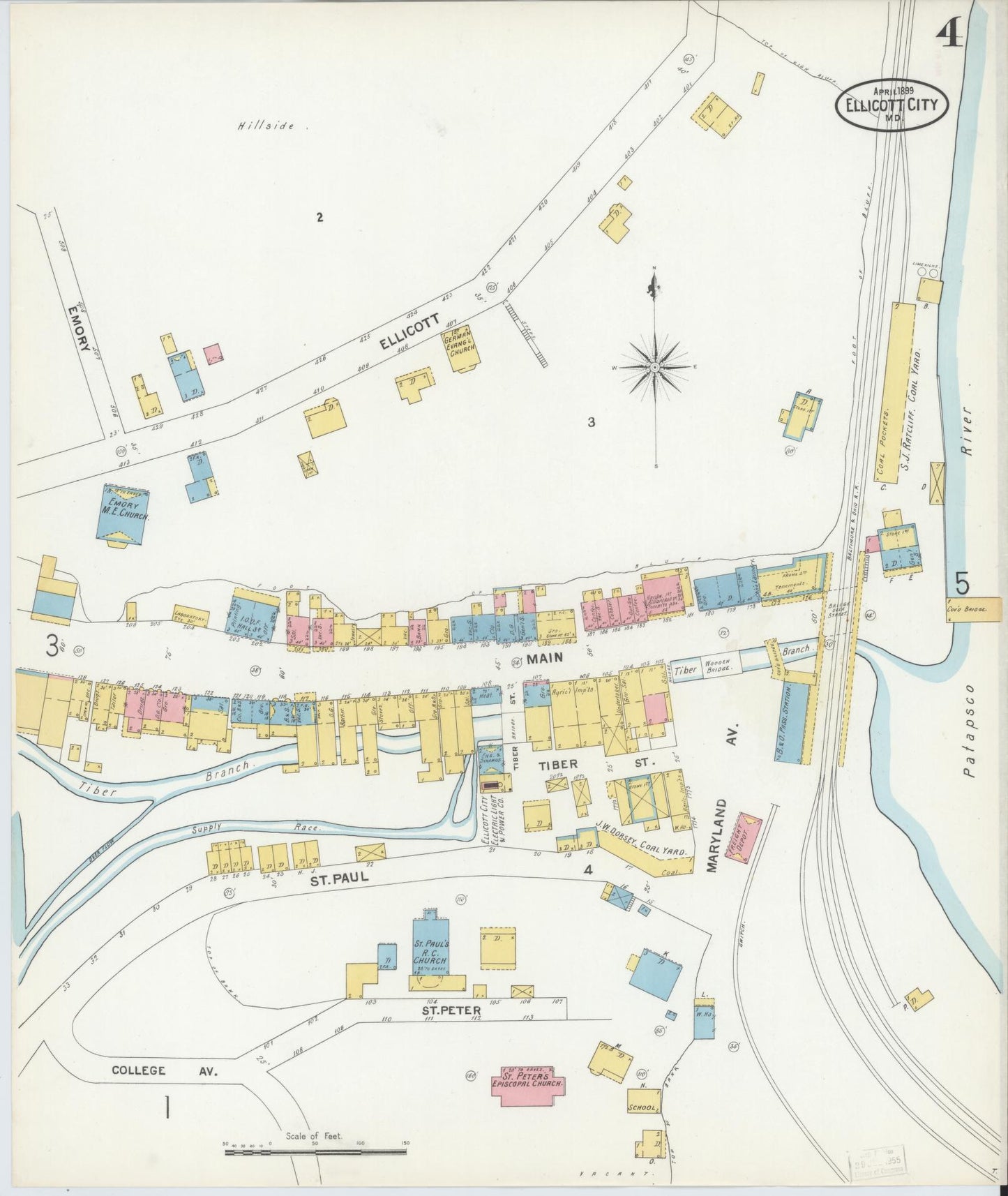 Sanborn Fire Insurance Map from Ellicott City, Howard County, Maryland (1899), Sheet #0004 - Complete Map Set gallery image, historic Sanborn map, vintage wall art, Maryland Maryland