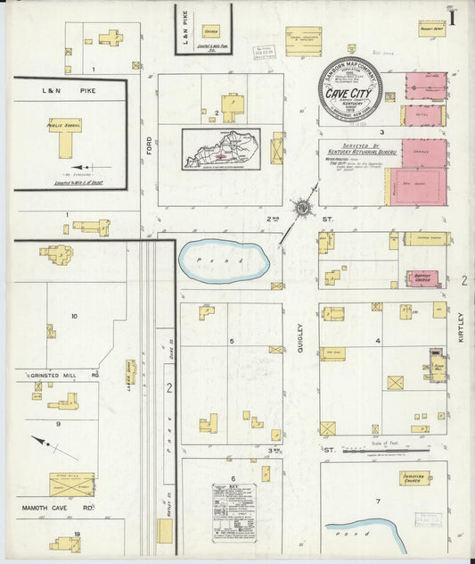 Sanborn Fire Insurance Map from Cave City, Barren County, Kentucky (1919), Sheet #0001 - Complete Map Set gallery image, historic Sanborn map, vintage wall art, Kentucky Kentucky