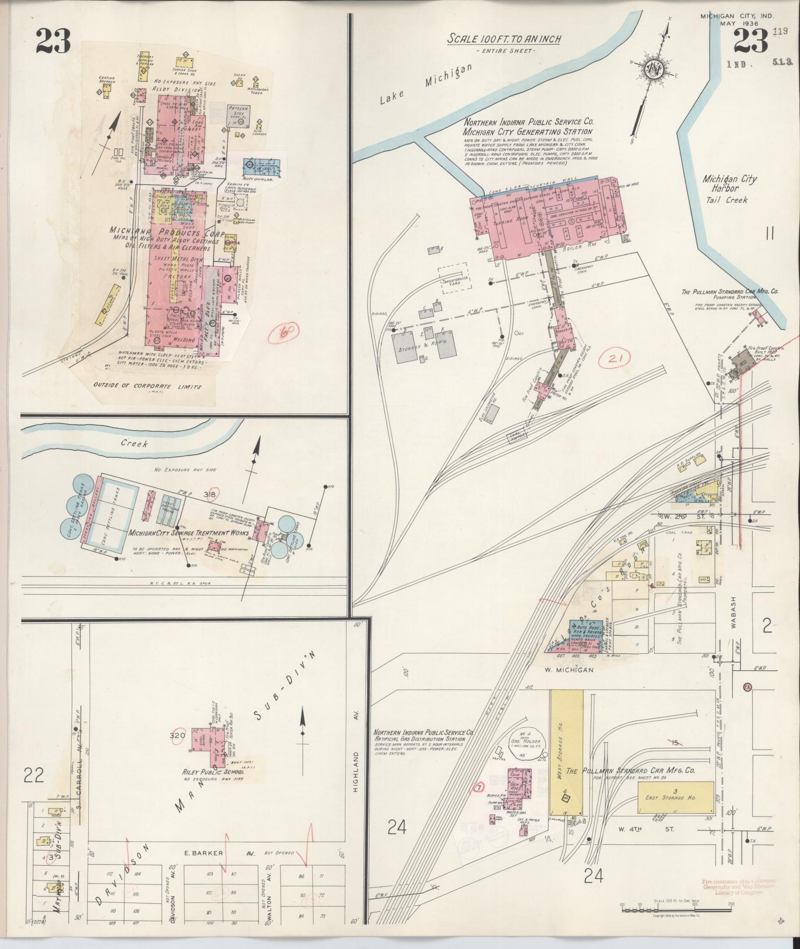 Sanborn Fire Insurance Map from Michigan City, La Porte County, Indiana (1948), Sheet #0023 - Complete Map Set gallery image, historic Sanborn map, vintage wall art, Michigan Michigan