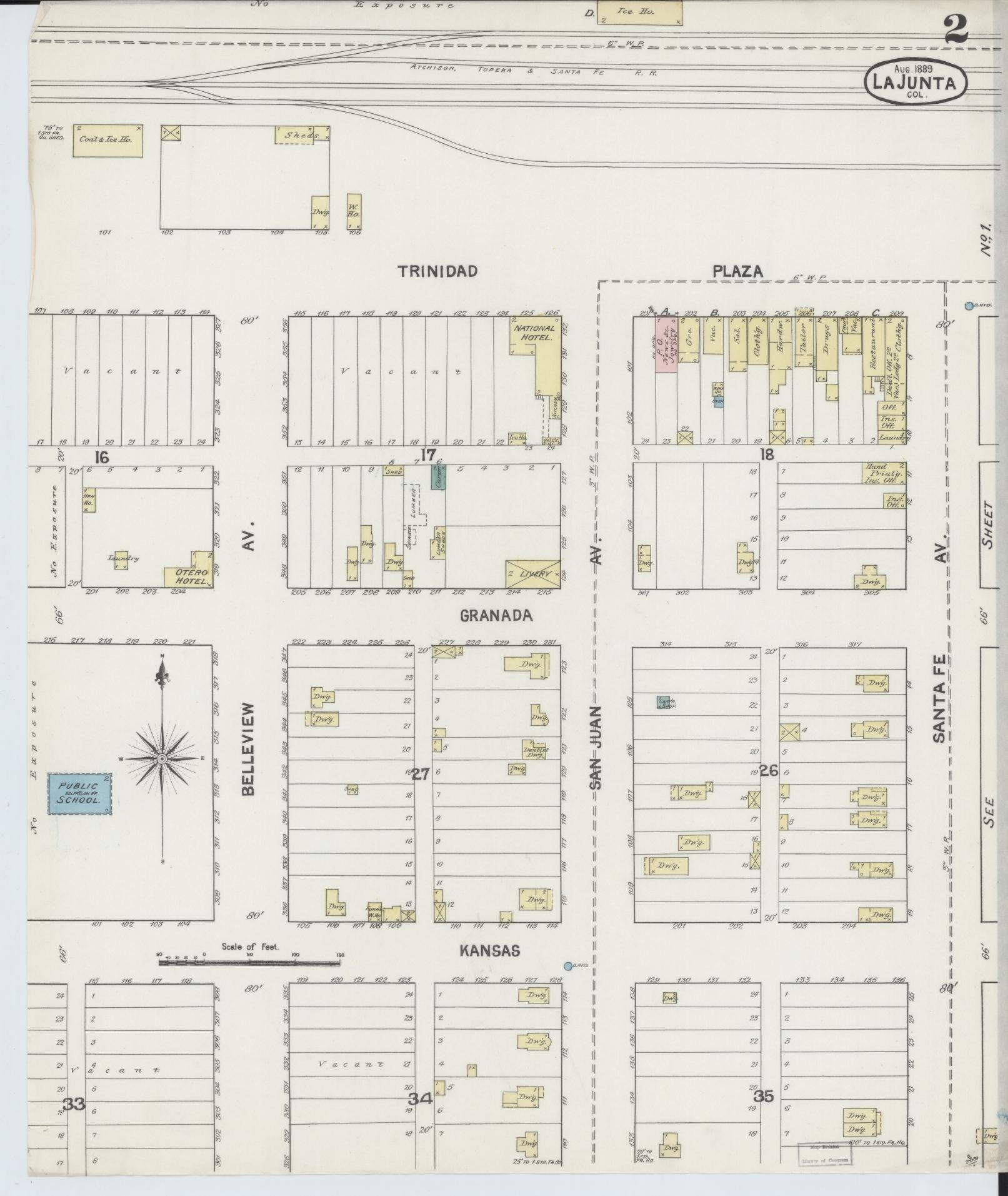 Sanborn Fire Insurance Map from La Junta, Otero County, Colorado (1889), Sheet #0002 - Complete Map Set gallery image, historic Sanborn map, vintage wall art, Colorado Colorado