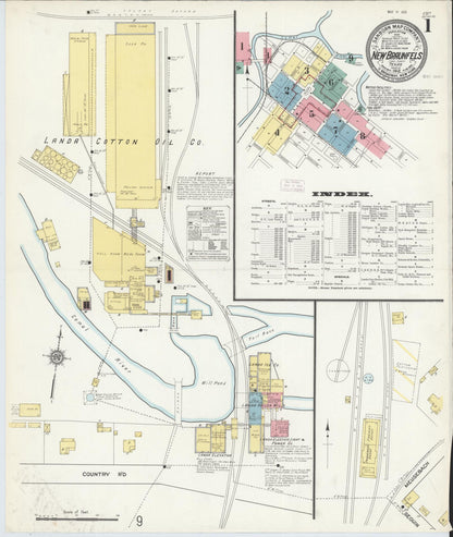 Sanborn Fire Insurance Map from New Braunfels, Comal County, Texas (1912), Sheet #0001 - Historic Sanborn Fire Insurance Map Print, vintage old map wall art, antique decor, genealogy gift, Texas Texas map