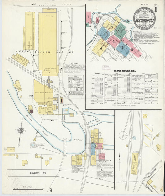 Sanborn Fire Insurance Map from New Braunfels, Comal County, Texas (1912), Sheet #0001 - Historic Sanborn Fire Insurance Map Print, vintage old map wall art, antique decor, genealogy gift, Texas Texas map