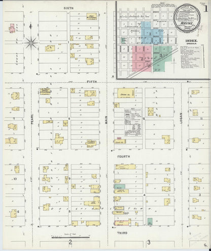 Sanborn Fire Insurance Map from Wayne, Wayne County, Nebraska (1897), Sheet #0001 - Complete Map Set gallery image, historic Sanborn map, vintage wall art, Nebraska Nebraska