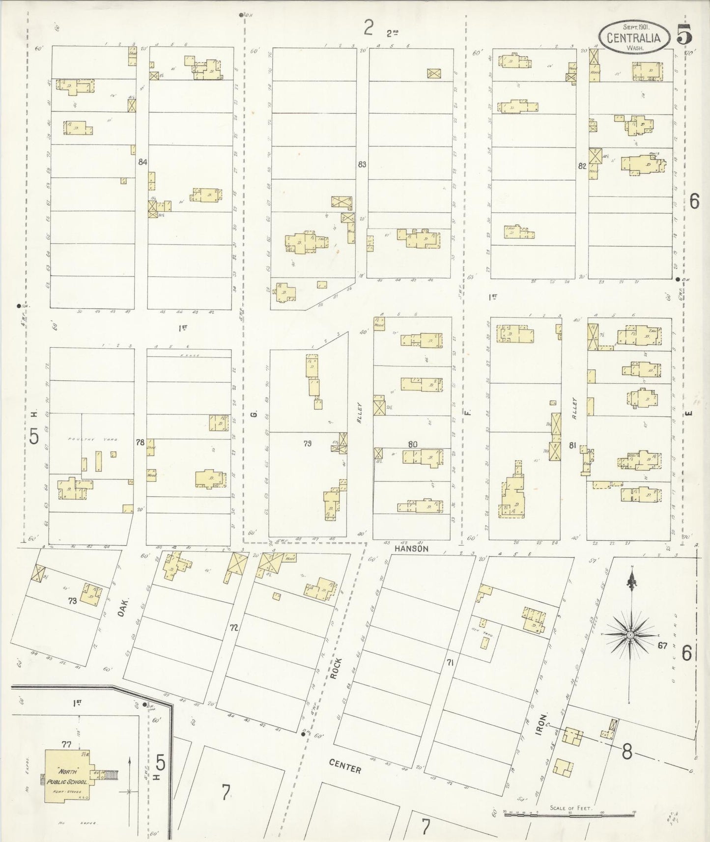 Sanborn Fire Insurance Map from Centralia, Lewis County, Washington (1901), Sheet #0005 - Complete Map Set gallery image, historic Sanborn map, vintage wall art, Washington Washington