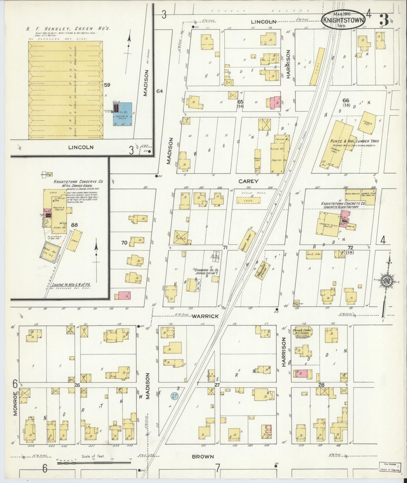 Sanborn Fire Insurance Map from Knightstown, Henry County, Indiana (1916), Sheet #0003 - Complete Map Set gallery image, historic Sanborn map, vintage wall art, Indiana Indiana