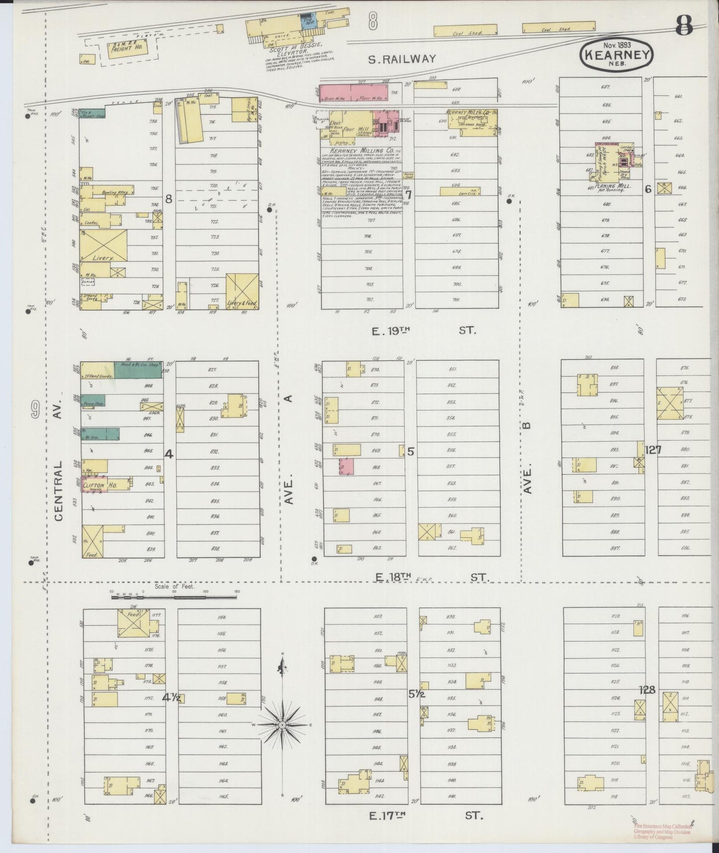 Sanborn Fire Insurance Map from Kearney, Buffalo County, Nebraska (1893), Sheet #0008 - Complete Map Set gallery image, historic Sanborn map, vintage wall art, Nebraska Nebraska