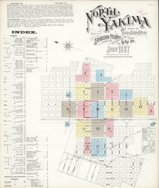 Sanborn Fire Insurance Map from North Yakima, Yakima County, Washington (1897), Sheet #0001 - Complete Map Set gallery image, historic Sanborn map, vintage wall art, Washington Washington
