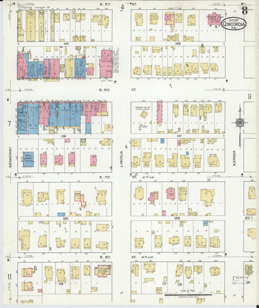 Sanborn Fire Insurance Map from Concordia, Cloud County, Kansas (1917), Sheet #0008 - Historic Sanborn Fire Insurance Map Print, vintage old map wall art, antique decor, genealogy gift, Kansas Kansas map