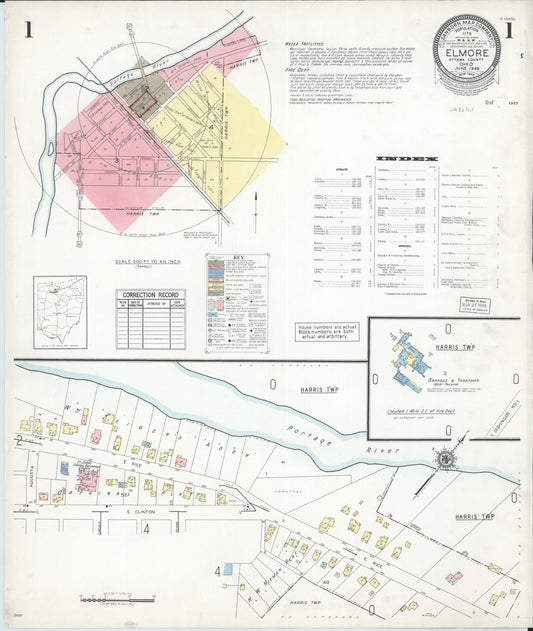Sanborn Fire Insurance Map from Elmore, Ottawa County, Ohio (1948), Sheet #0001 - Historic Sanborn Fire Insurance Map Print, vintage old map wall art, antique decor, genealogy gift, Ohio Ohio map