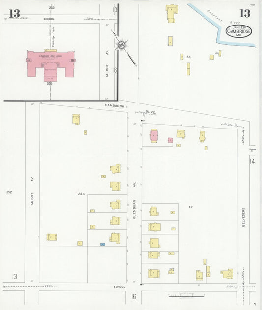Dorchester, Maryland - 1930 - Sanborn Fire Insurance Map, Sheet #0013 - Historic Sanborn Fire Insurance Map Print, Dorchester Maryland 1930 0013 vintage old map wall art