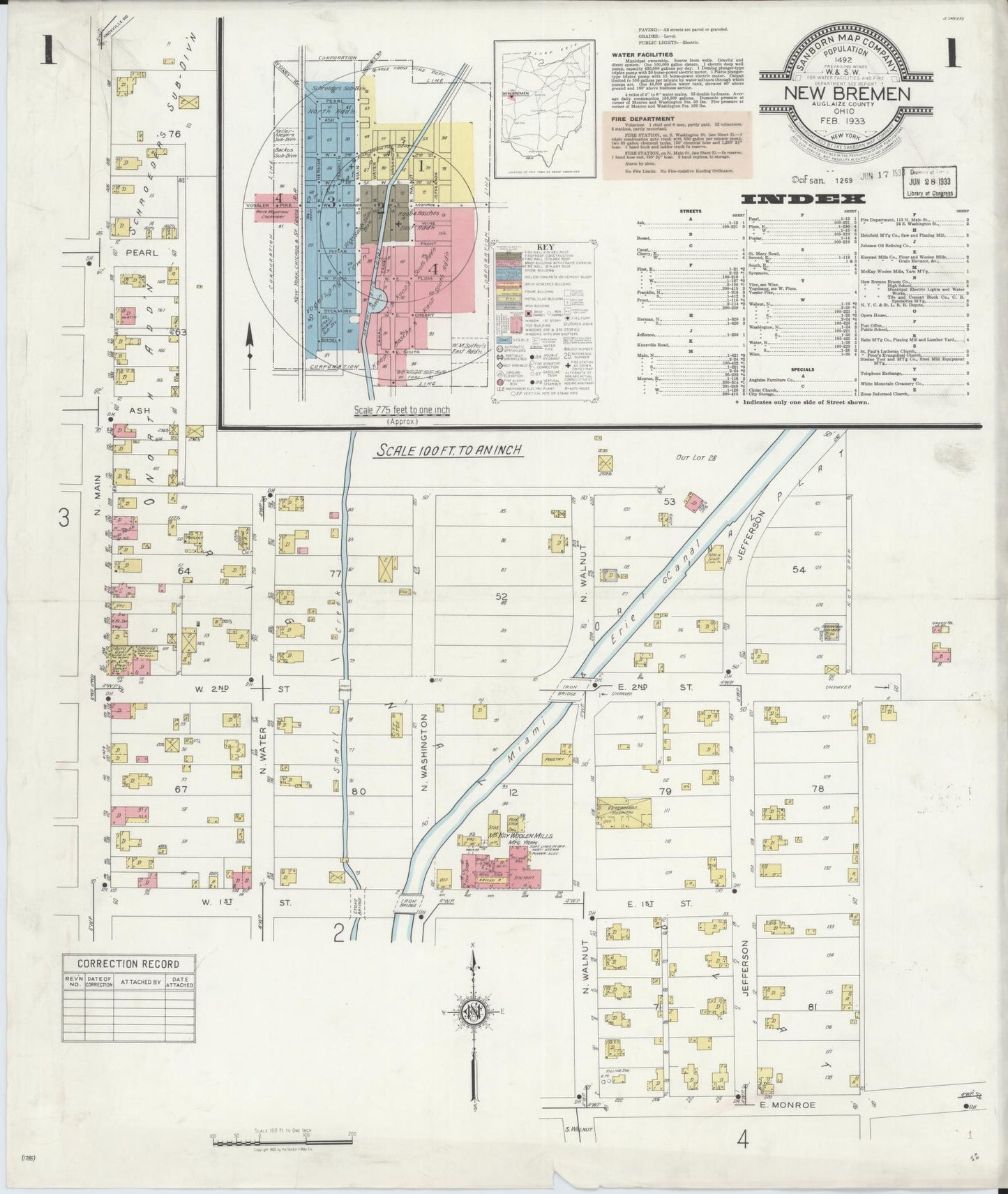 Sanborn Fire Insurance Map from New Bremen, Auglaize County, Ohio (1933), Sheet #0001 - Historic Sanborn Fire Insurance Map Print, vintage old map wall art, antique decor, genealogy gift, Ohio Ohio map