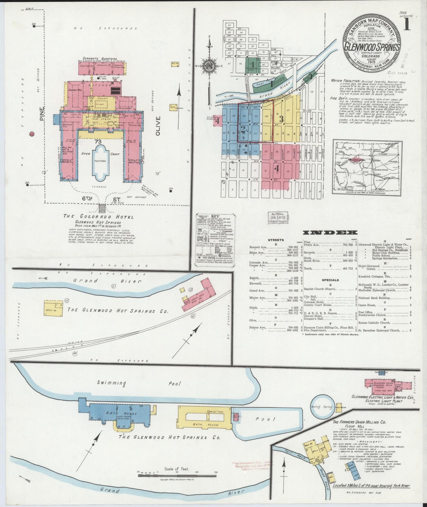 Sanborn Fire Insurance Map from Glenwood Springs, Garfield County, Colorado (1919), Sheet #0001 - Complete Map Set gallery image, historic Sanborn map, vintage wall art, Colorado Colorado