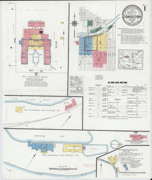 Sanborn Fire Insurance Map from Glenwood Springs, Garfield County, Colorado (1919), Sheet #0001 - Complete Map Set gallery image, historic Sanborn map, vintage wall art, Colorado Colorado