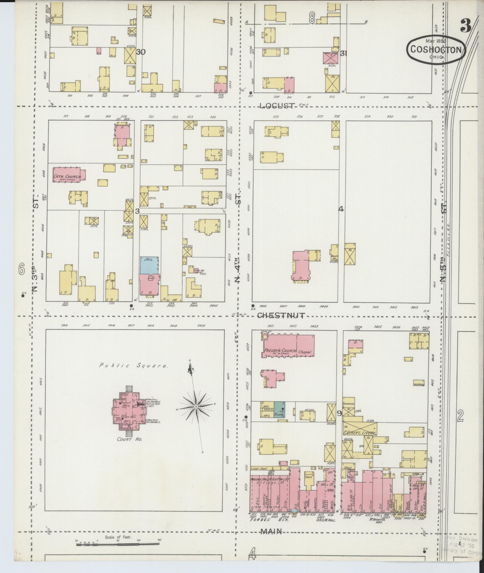 Sanborn Fire Insurance Map from Coshocton, Coshocton County, Ohio (1893), Sheet #0003 - Complete Map Set gallery image, historic Sanborn map, vintage wall art, Ohio Ohio