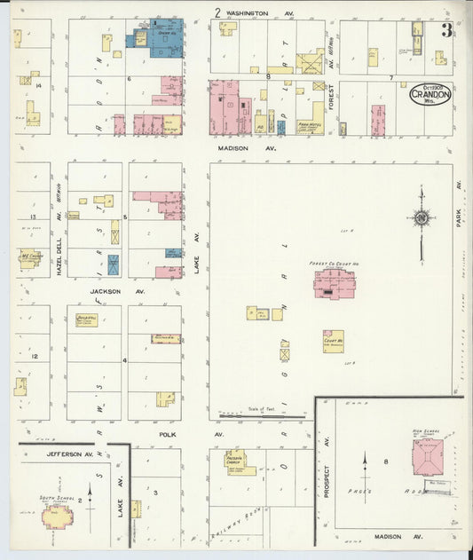Sanborn Fire Insurance Map from Crandon, Forest County, Wisconsin (1909), Sheet #0003 - Historic Sanborn Fire Insurance Map Print, vintage old map wall art, antique decor, genealogy gift, Wisconsin Wisconsin map