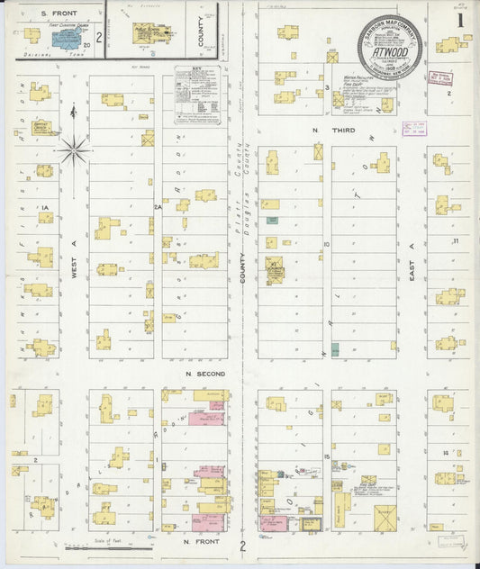Sanborn Fire Insurance Map from Atwood, Douglas And Piatt Counties, Illinois (1909), Sheet #0001 - Historic Sanborn Fire Insurance Map Print, vintage old map wall art, antique decor, genealogy gift, Illinois Illinois map